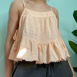 Aerie Woven Babydoll Tank Top Peach Pink size Small
